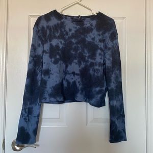 Blue tie-dye waffle knit long sleeve